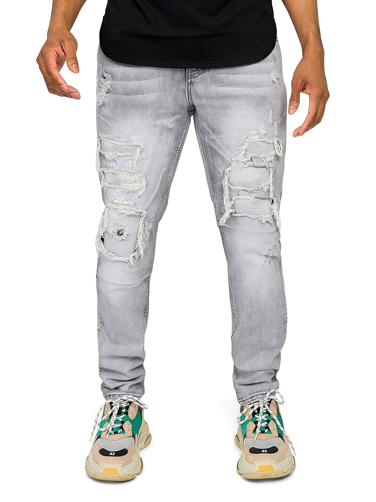 VICTORIOUS Men's Distressed Rip and Repair Denim Jeans